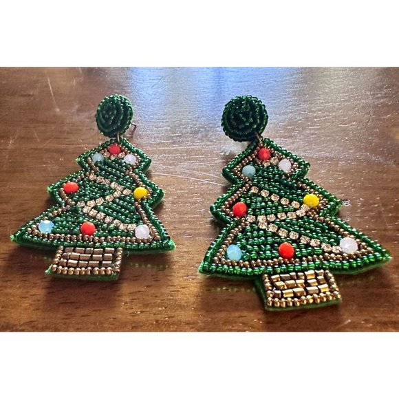 Beaded Christmas Tree Earrings Handmade embellished Ornaments Dangle Pos… - Picture 6 of 12